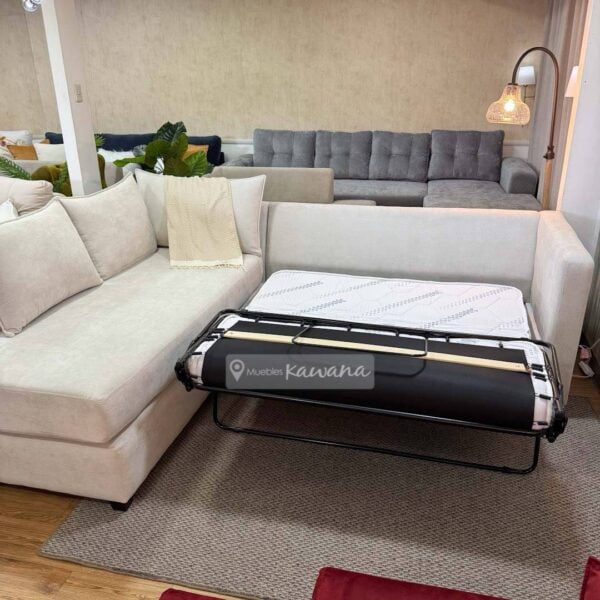 Sofá cama matrimonial americano con diván extra confortable en lino beige 2,7m