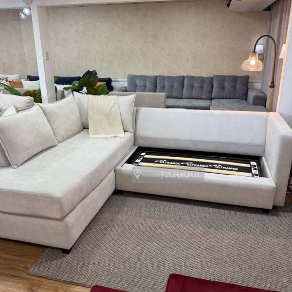 Sofá cama matrimonial americano con diván extra confortable en lino beige 2,7m
