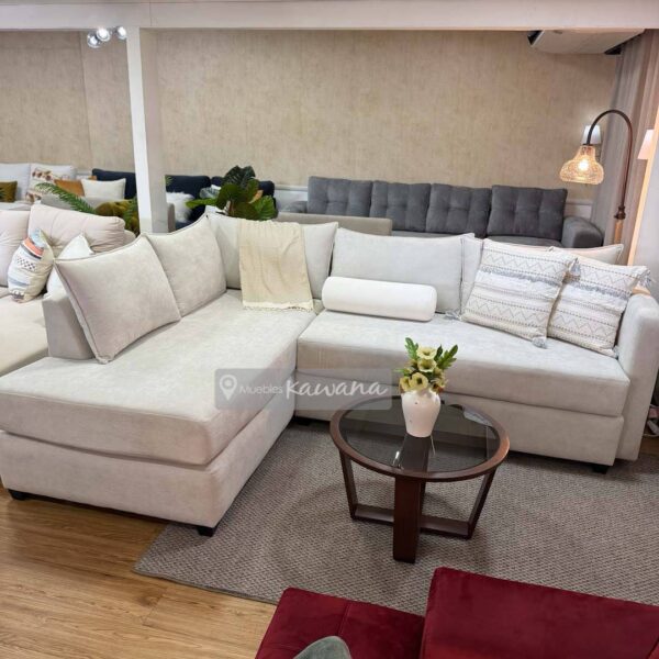 Sofá cama matrimonial americano con diván extra confortable en lino beige 2,7m