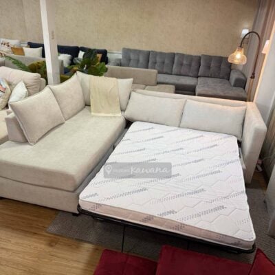Sofá cama matrimonial americano con diván extra confortable en lino beige 2,7m