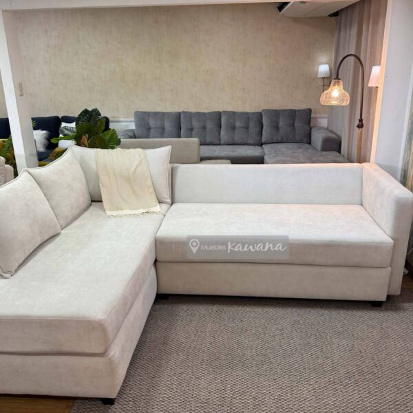 Sofá cama matrimonial americano con diván extra confortable en lino beige 2,7m