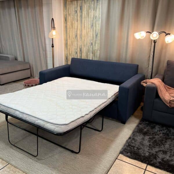 Sofá cama matrimonial herraje americano en lino azul oscuro 1,90m
