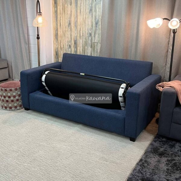 Sofá cama matrimonial herraje americano en lino azul oscuro 1,90m