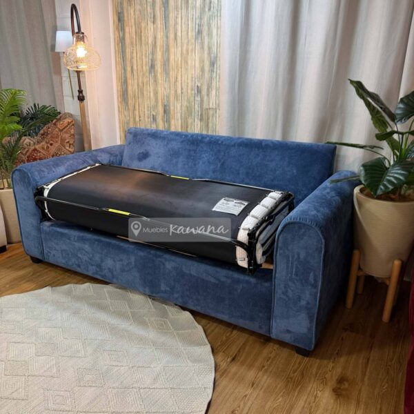Sofá cama matrimonial herraje americano lounge en lino azul 2m