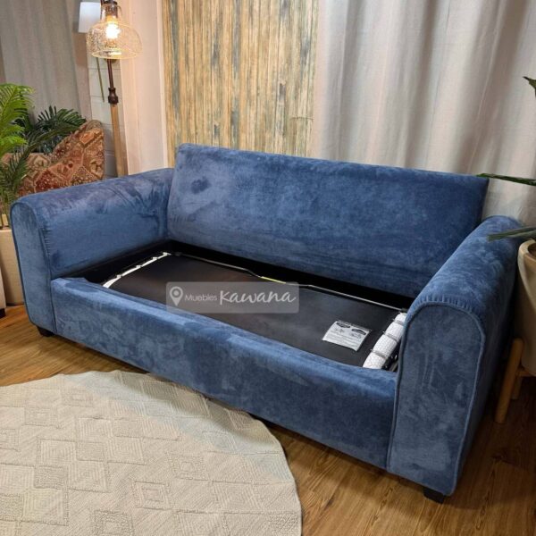 Sofá cama matrimonial herraje americano lounge en lino azul 2m