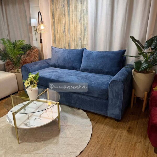 Sofá cama matrimonial herraje americano lounge en lino azul 2m
