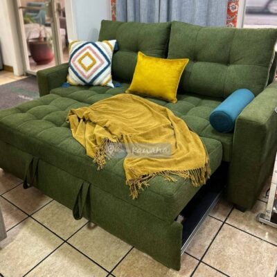 Sofá cama matrimonial retráctil en lino verde 1,8m