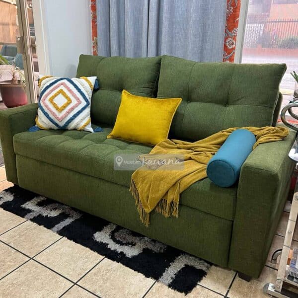 Sofá cama matrimonial retráctil en lino verde 1,8m