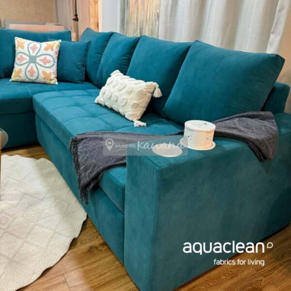 Sofá cama queen nido esquinero aquaclean daytona 146 turquesa con cargador inalámbrico 3m