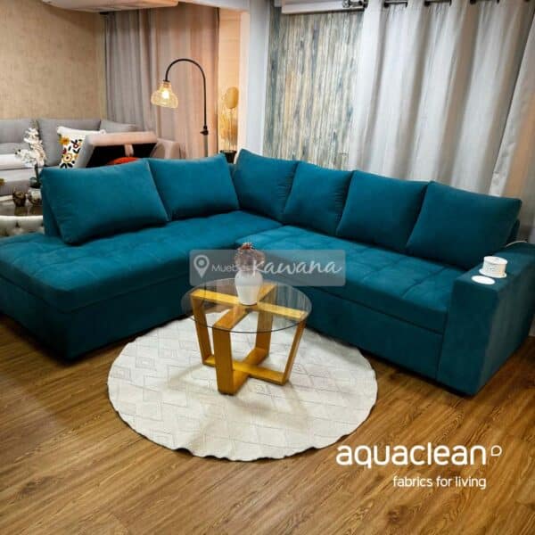 Sofá cama queen nido esquinero aquaclean daytona 146 turquesa con cargador inalámbrico 3m