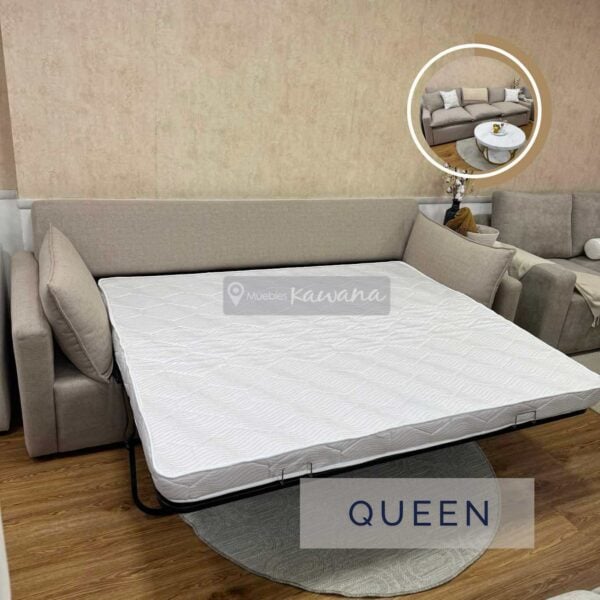 Sofá cama queen americano lineal en lino sesame beige 2,6m