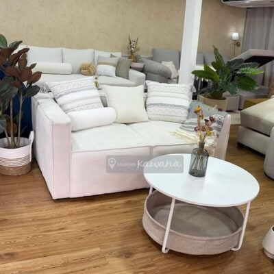 Sofá dos puestos lounge en lino blanco alto tránsito 1,6m