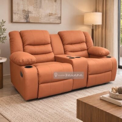 Sillón reclinable doble en semicuero terracota impermeable de alto tránsito